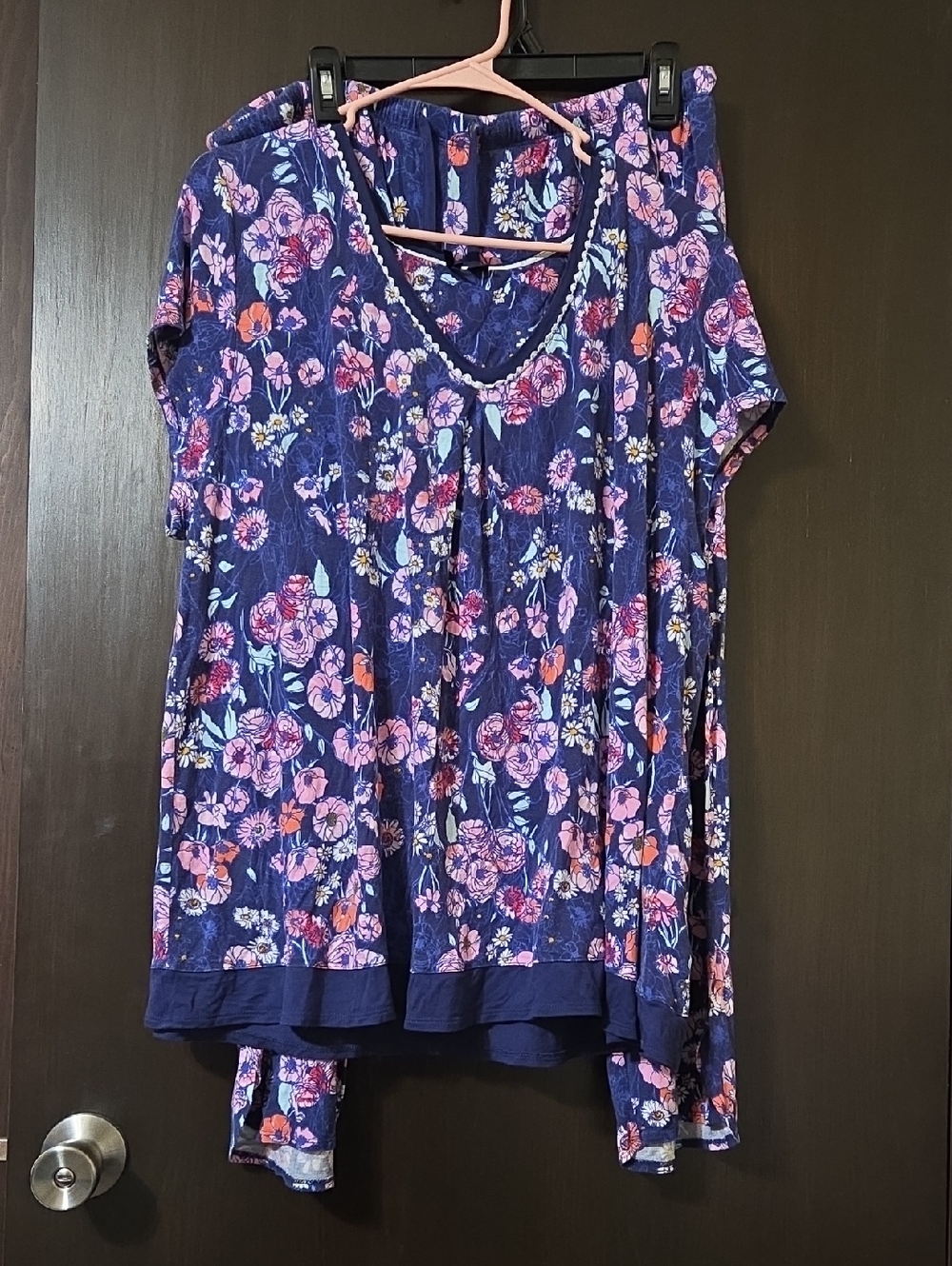 Kansie 2 piece ladies pajama set blue/pink floral XL